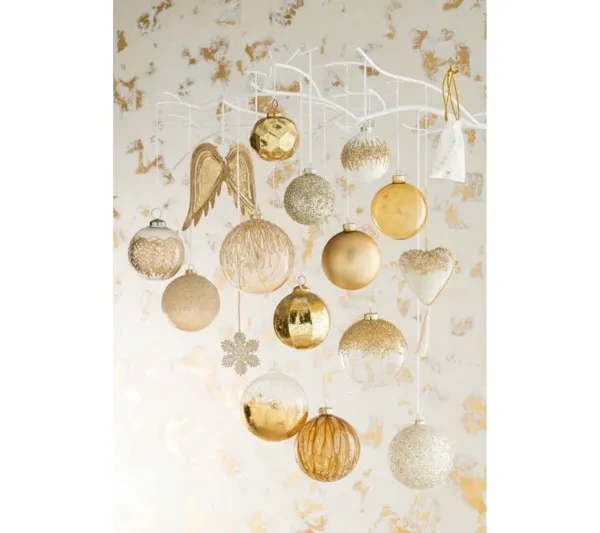 * Guirlande Et Boule De Sapin^Lot De 6 Boules De Noël "Paillettes Dorees" 8Cm Blanc
