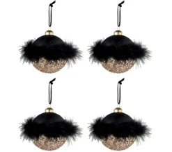 * Guirlande Et Boule De Sapin^Lot De 4 Boules De Noël "Paillettes Mat" 24Cm Noir