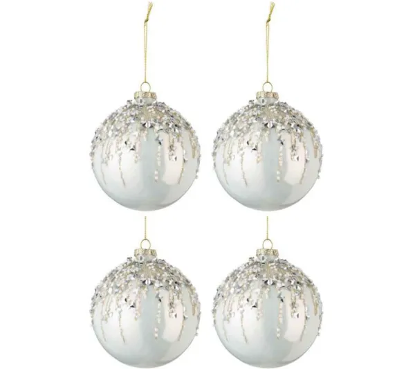 * Guirlande Et Boule De Sapin^Lot De 4 Boules De Noël "Perles" 10Cm Blanc