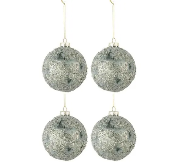 * Guirlande Et Boule De Sapin^Lot De 4 Boules De Noël "Pierres" 10Cm Gris Et Vert