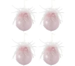 * Guirlande Et Boule De Sapin^Lot De 4 Boules De Noël "Plumes" 10Cm Rose