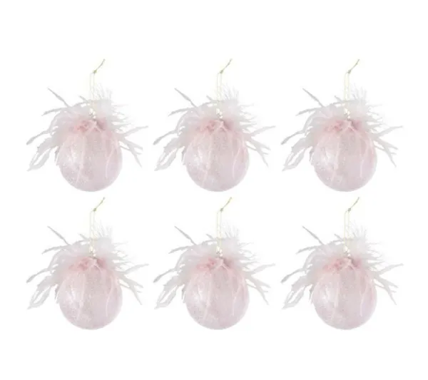 * Guirlande Et Boule De Sapin^Lot De 6 Boules De Noël "Plumes Déco" 8Cm Rose