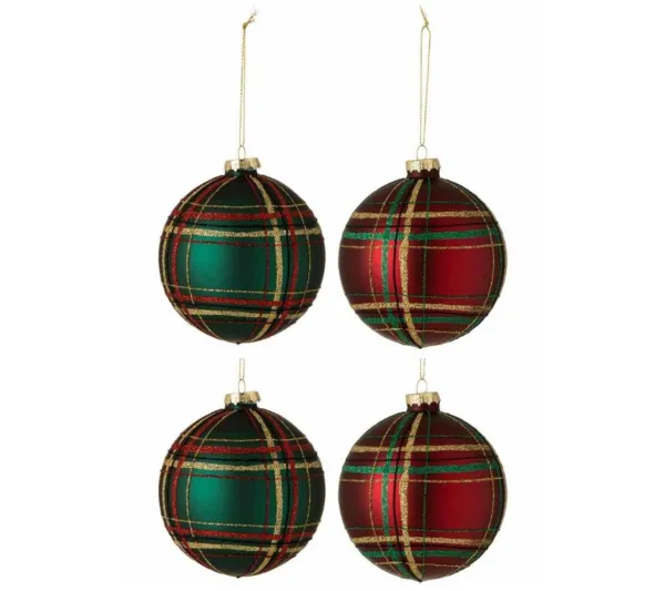 * Guirlande Et Boule De Sapin^Lot De 4 Boules De Noël "Quadrille" 10Cm Vert Et Rouge