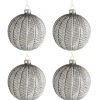 * Guirlande Et Boule De Sapin^Lot De 4 Boules De Noël "Ronde Imprime" 10Cm Gris