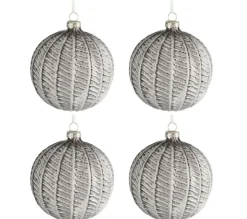 * Guirlande Et Boule De Sapin^Lot De 4 Boules De Noël "Ronde Imprime" 10Cm Gris