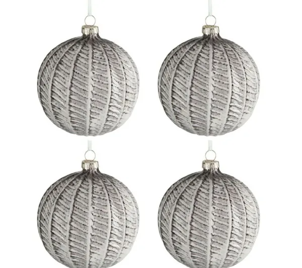 * Guirlande Et Boule De Sapin^Lot De 4 Boules De Noël "Ronde Imprime" 10Cm Gris