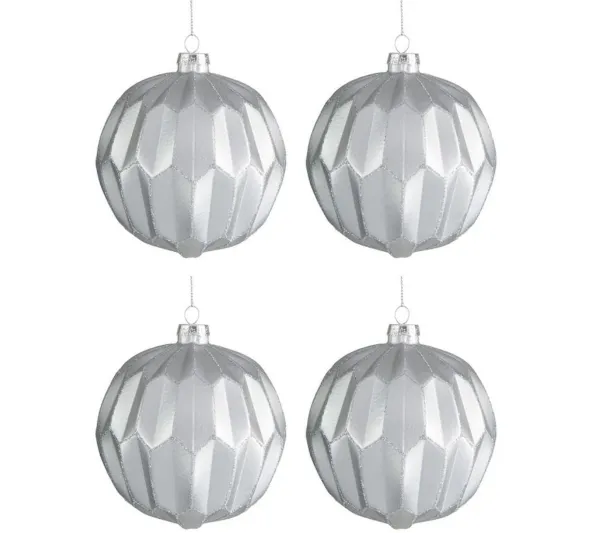 * Guirlande Et Boule De Sapin^Lot De 4 Boules De Noël "Surface" 11Cm Argent