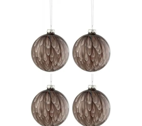 * Guirlande Et Boule De Sapin^Lot De 4 Boules De Noël "T Che Brillante" 10Cm Gris