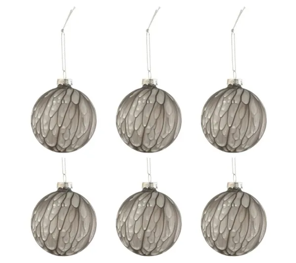 * Guirlande Et Boule De Sapin^Lot De 6 Boules De Noël "T Che Mat" 8Cm Gris