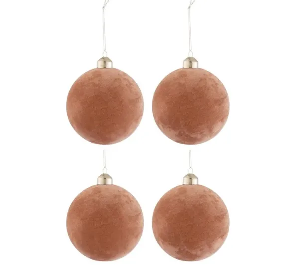 * Guirlande Et Boule De Sapin^Lot De 4 Boules De Noël "Velours" 10Cm Vieux Rose