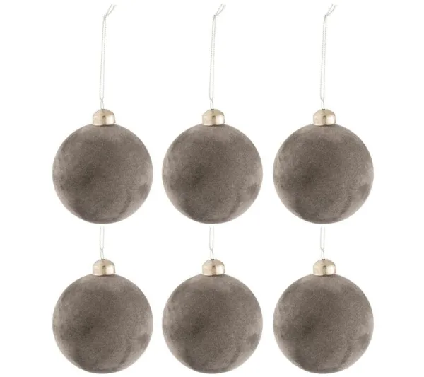 * Guirlande Et Boule De Sapin^Lot De 6 Boules De Noël "Velours" 8Cm Gris