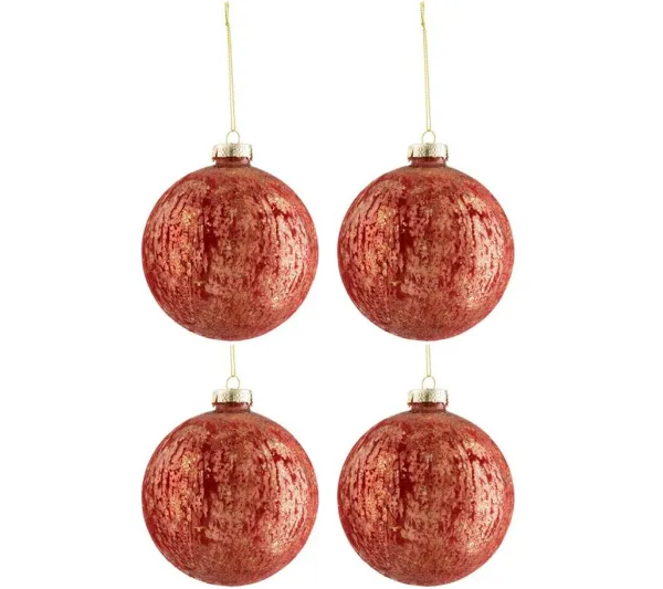 * Guirlande Et Boule De Sapin^Lot De 4 Boules De Noël "Velours Antique" 12Cm Bordeaux