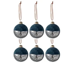 * Guirlande Et Boule De Sapin^Lot De 6 Boules De Noël "Velours Paillettes" 8Cm Bleu