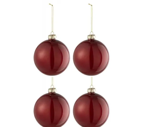 * Guirlande Et Boule De Sapin^Lot De 4 Boules De Noël "Verre Pais" 10Cm Rouge Fonce