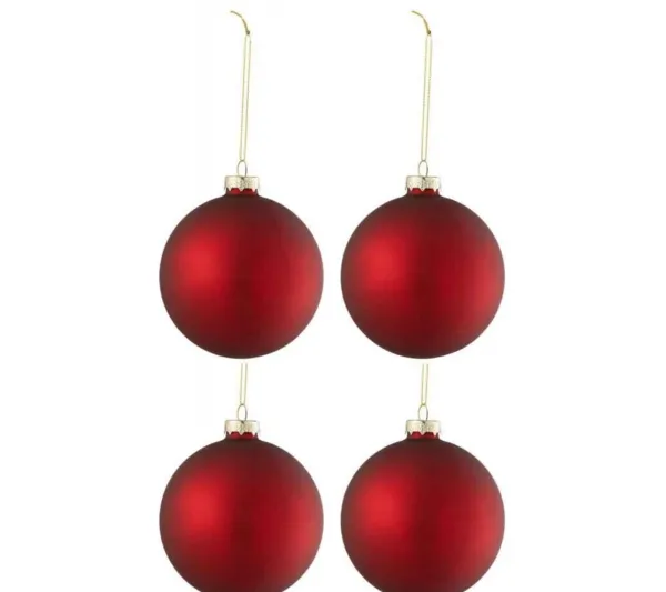 * Guirlande Et Boule De Sapin^Lot De 4 Boules De Noël "Verre Pais" 10Cm Rouge