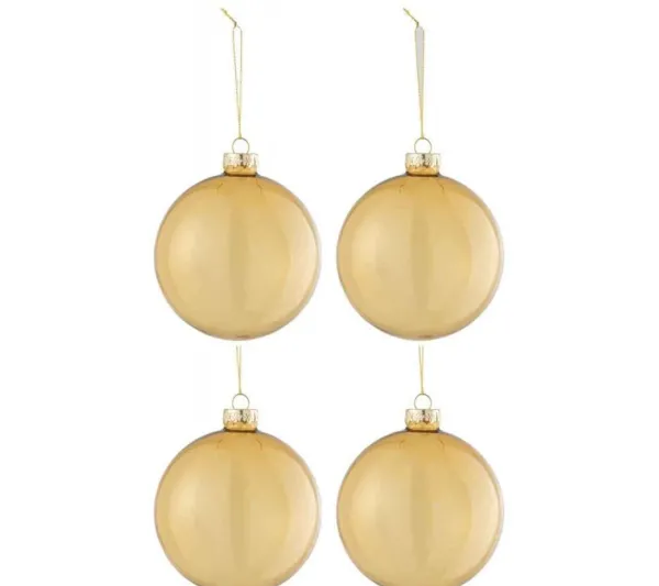 * Guirlande Et Boule De Sapin^Lot De 4 Boules De Noël "Verre Pais" 10Cm Transparent Et Or