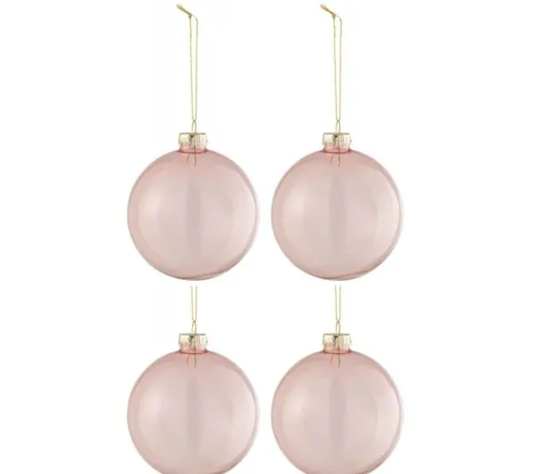 * Guirlande Et Boule De Sapin^Lot De 4 Boules De Noël "Verre Pais" 10Cm Transparent Et Rose