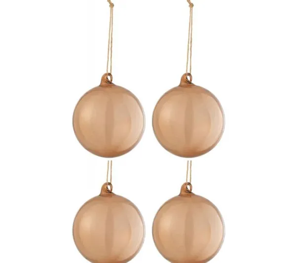 * Guirlande Et Boule De Sapin^Lot De 4 Boules De Noël "Verre Pais" 10Cm Beige