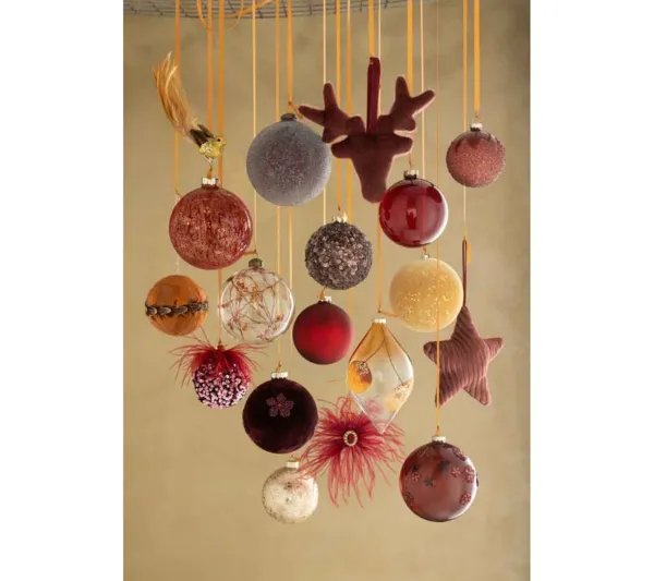 * Guirlande Et Boule De Sapin^Lot De 4 Boules De Noël "Verre Pais" 10Cm Transparent Et Rouge