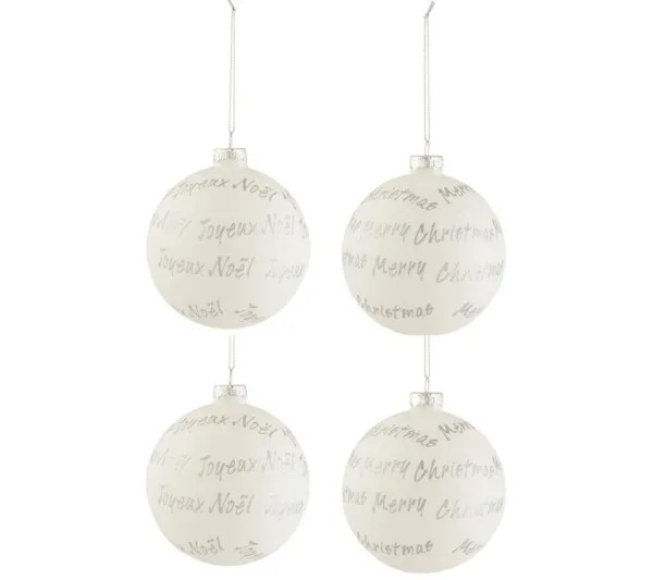* Guirlande Et Boule De Sapin^Lot De 4 Boules De Noël "Xmas" 10Cm Blanc Et Argent