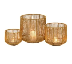 Shop * Lot De 3 Photophores Déco "Lignes" 21Cm Or Mat
