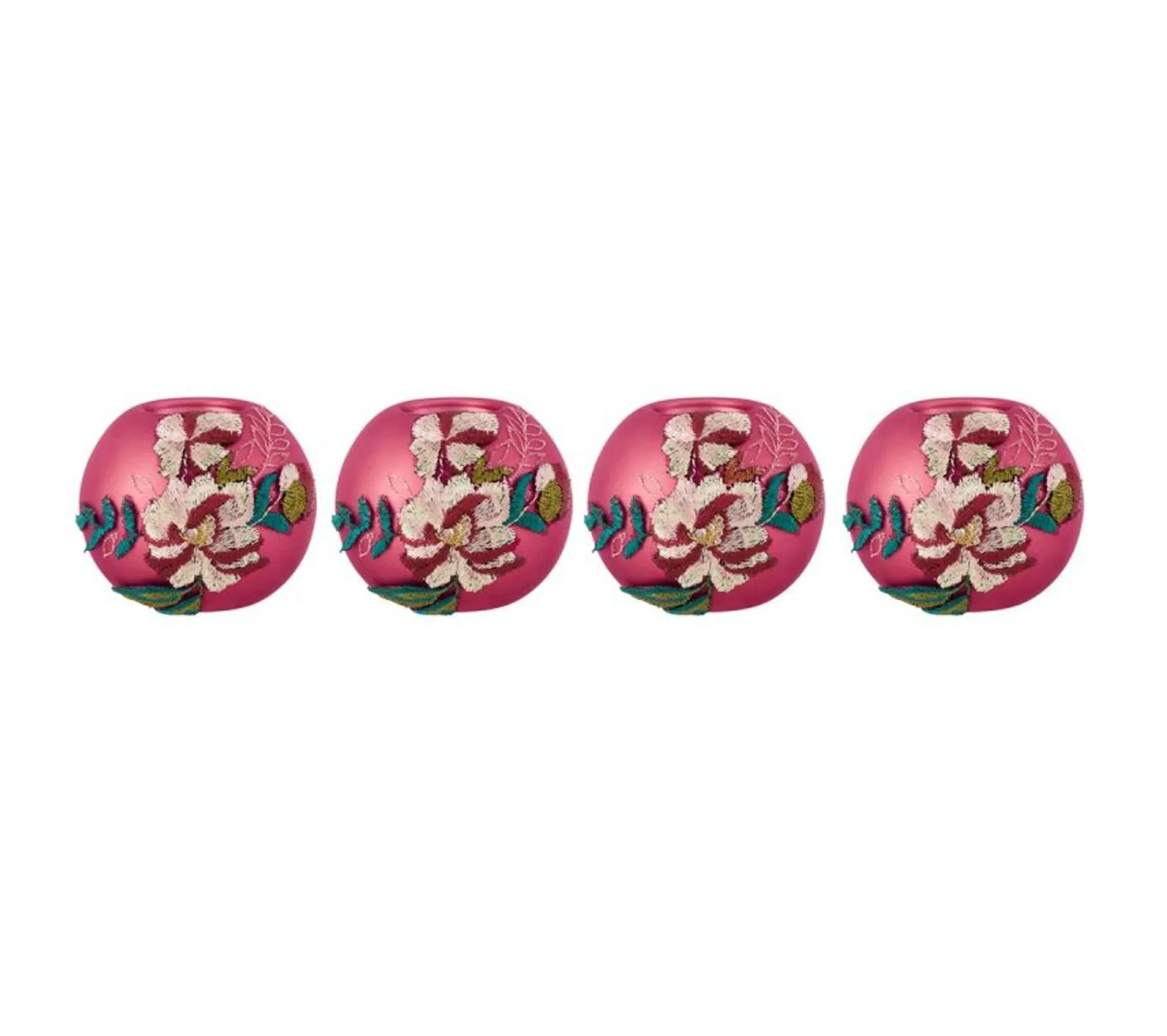 New * Lot De 4 Photophores Design "Fleurs" 10Cm Rose