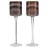 Flash Sale * Lot De 2 Photophores Sur Pied "Verre Raye" 25Cm Marron