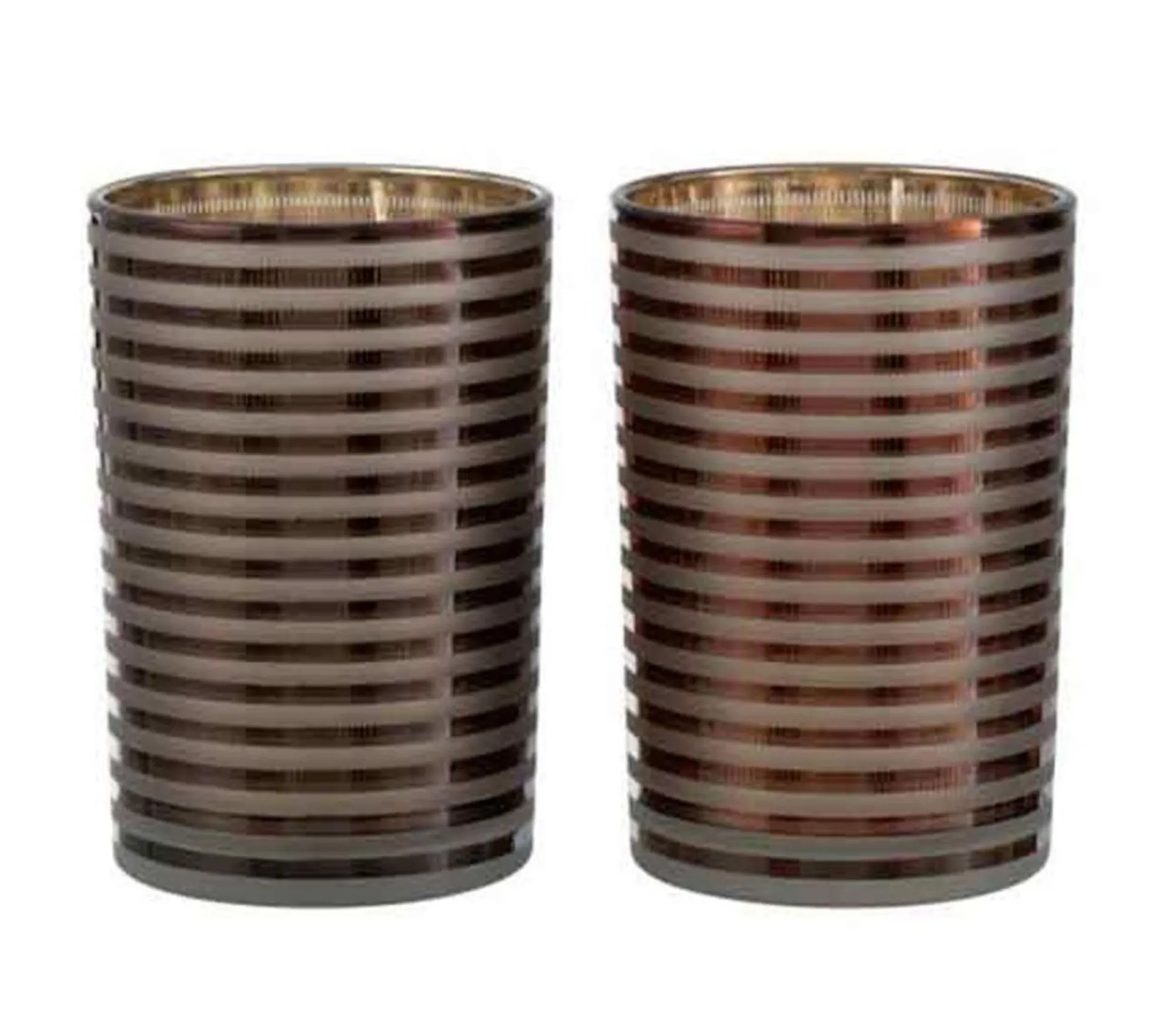 Best * Lot De 2 Photophores "Verre Raye" 18Cm Marron