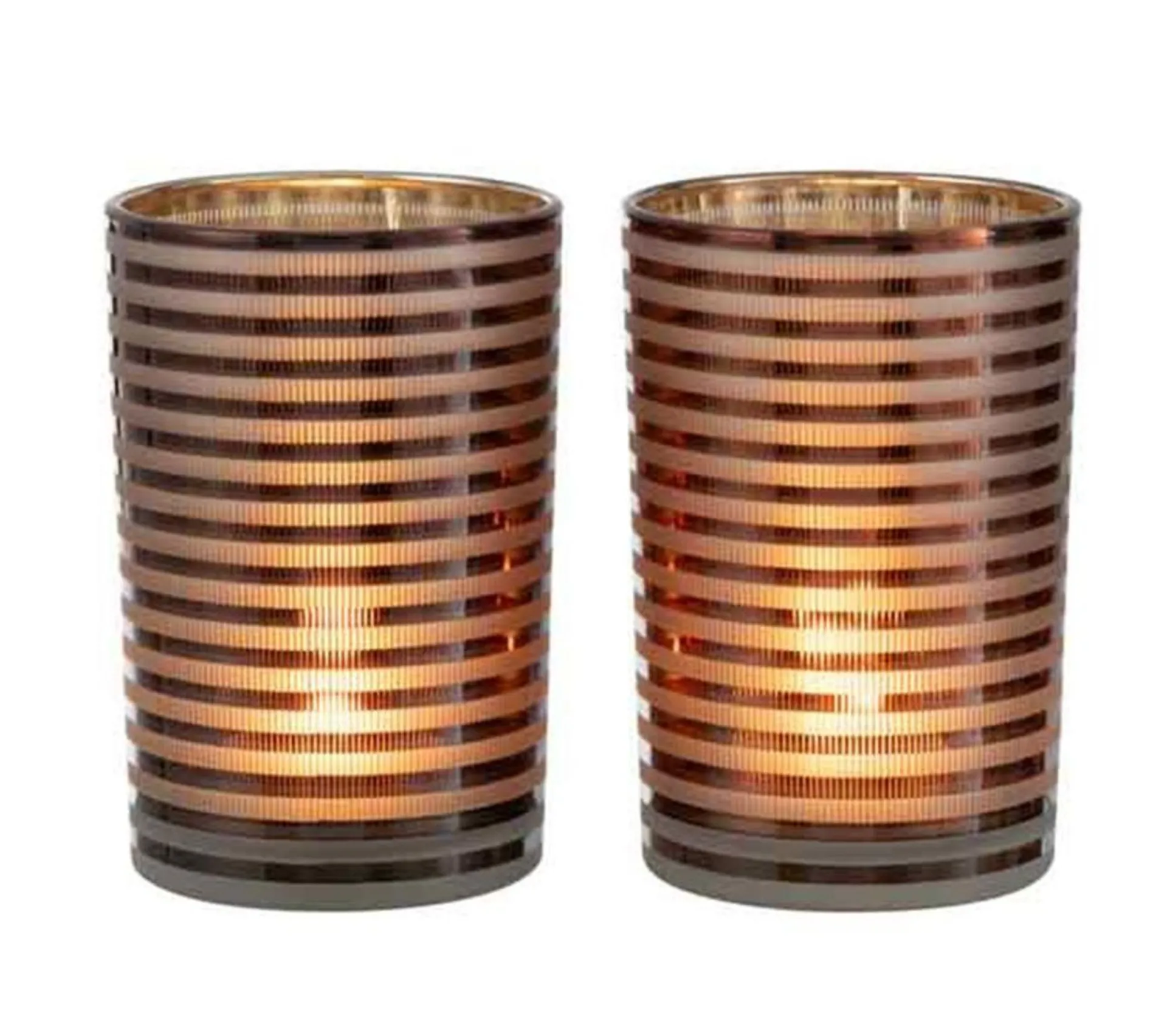 Best * Lot De 2 Photophores "Verre Raye" 18Cm Marron