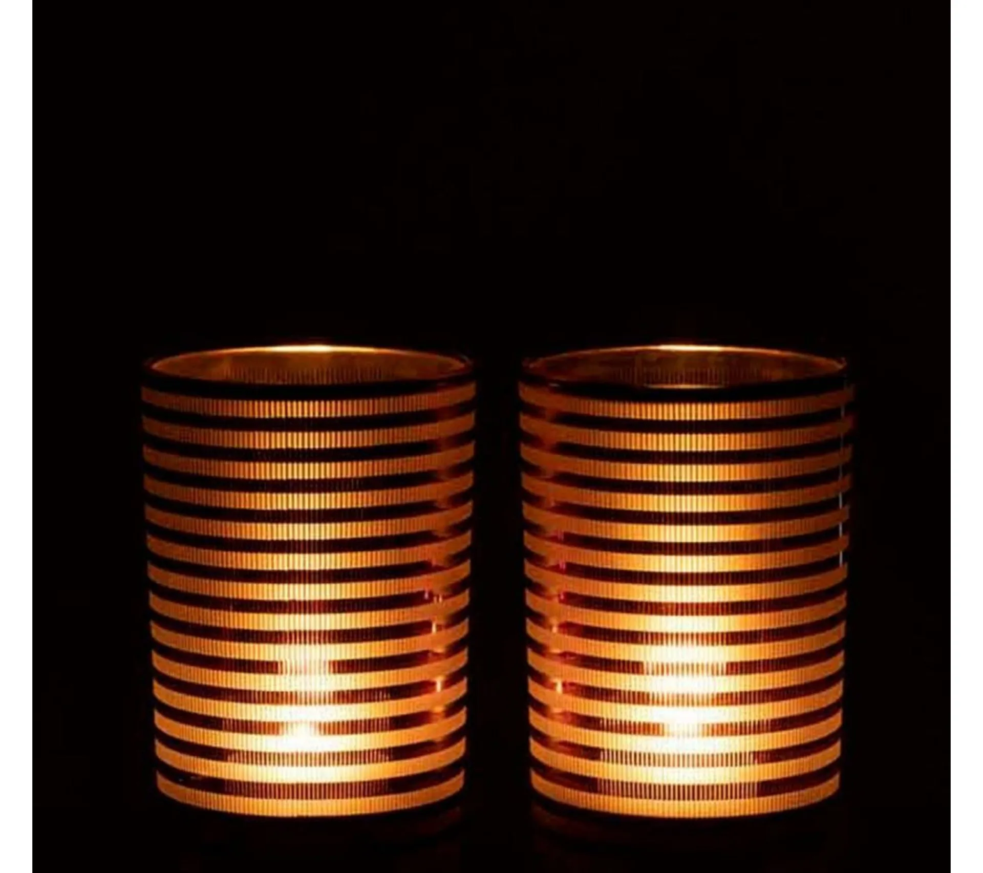 Best * Lot De 2 Photophores "Verre Raye" 18Cm Marron