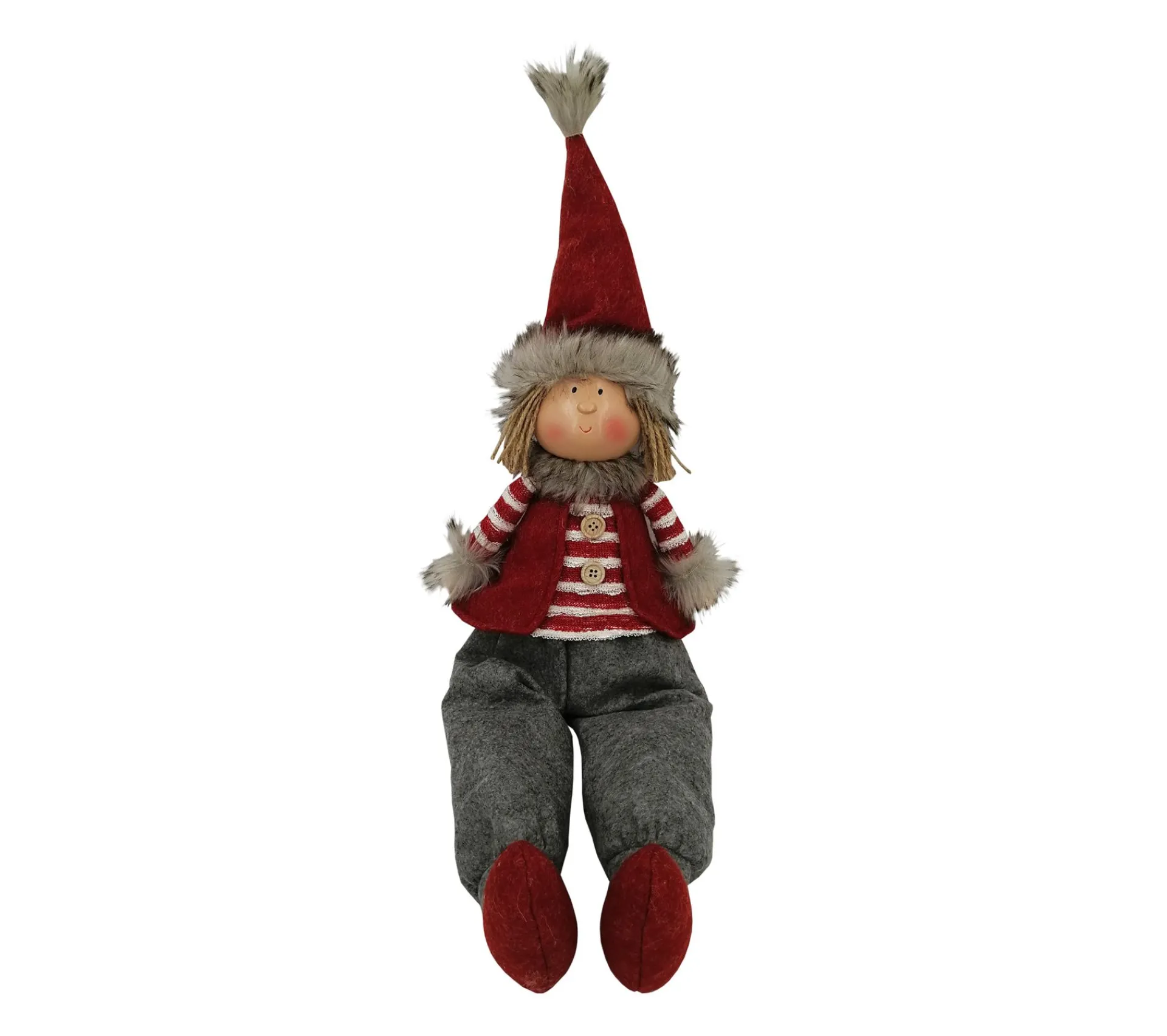 Discount MOBILI REBECCA Elf Nordique Gnome De Noël En Tissu Gris Rouge Décoration De Noël
