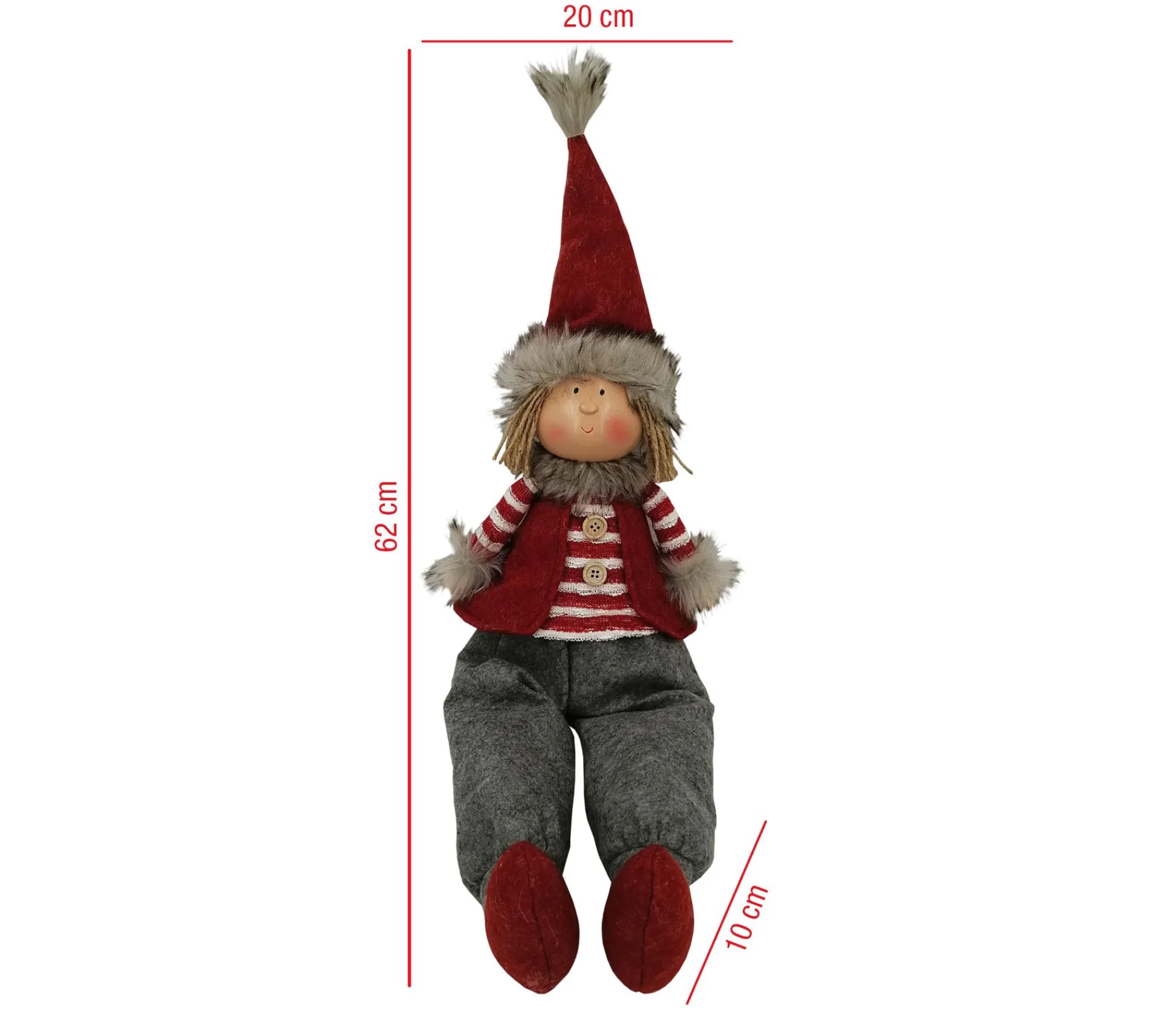 Discount MOBILI REBECCA Elf Nordique Gnome De Noël En Tissu Gris Rouge Décoration De Noël