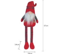 Fashion MOBILI REBECCA Gnome Longues Jambes Rouge Gris Tissu Décor De Noël 67X10X14