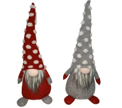 Outlet MOBILI REBECCA Set De 2 Gnomes Elfes Décoratif Tissu Gris Rouge 48X20X14