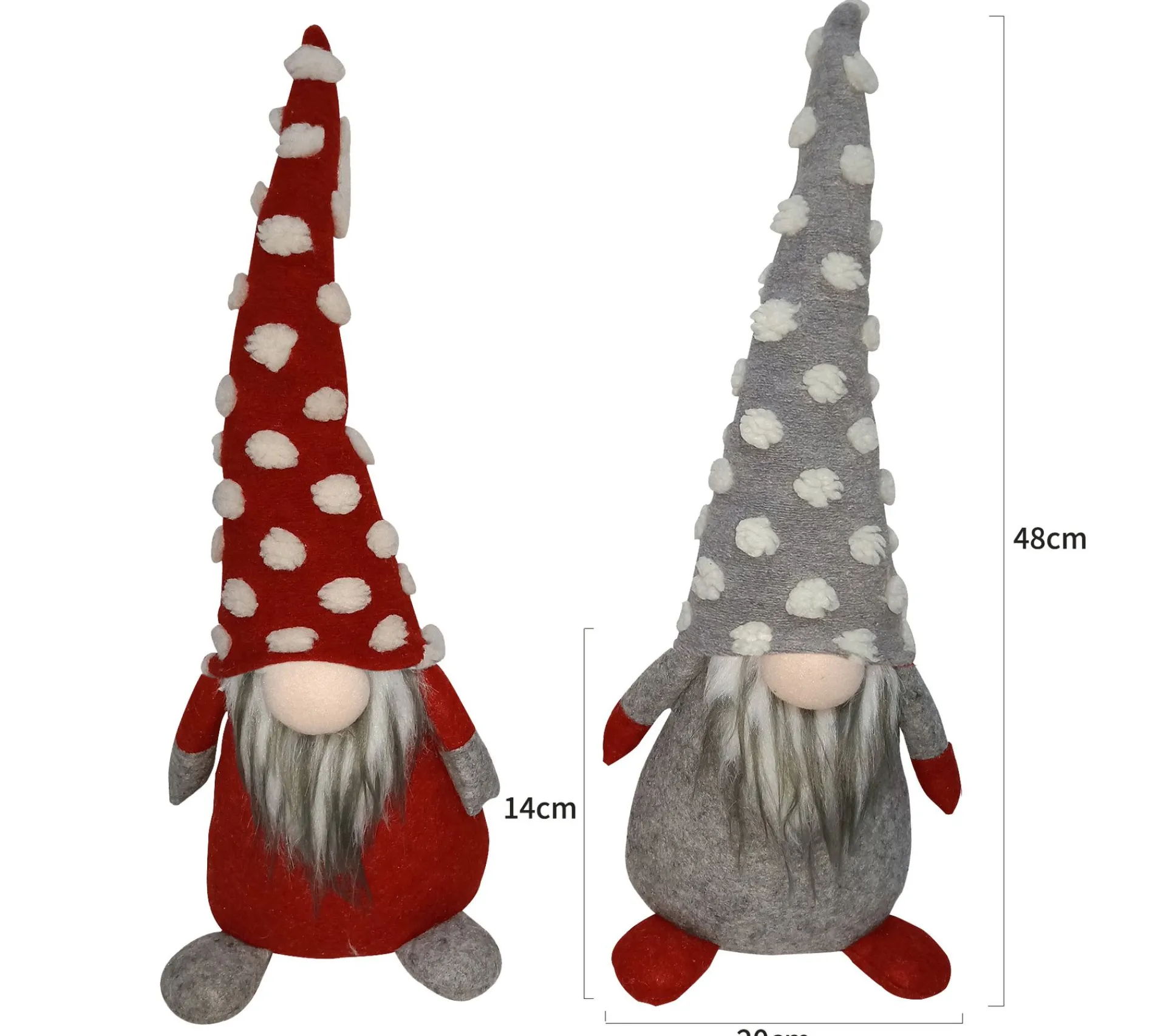 Outlet MOBILI REBECCA Set De 2 Gnomes Elfes Décoratif Tissu Gris Rouge 48X20X14