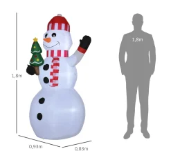 Best Sale OUTSUNNY Bonhomme De Neige Gonflable 3 Led H. 180 Cm Polyester Impermeable Blanc