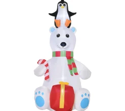 Best OUTSUNNY Ours Polaire Gonflable Led De Noël Avec Pingouin Cadeau