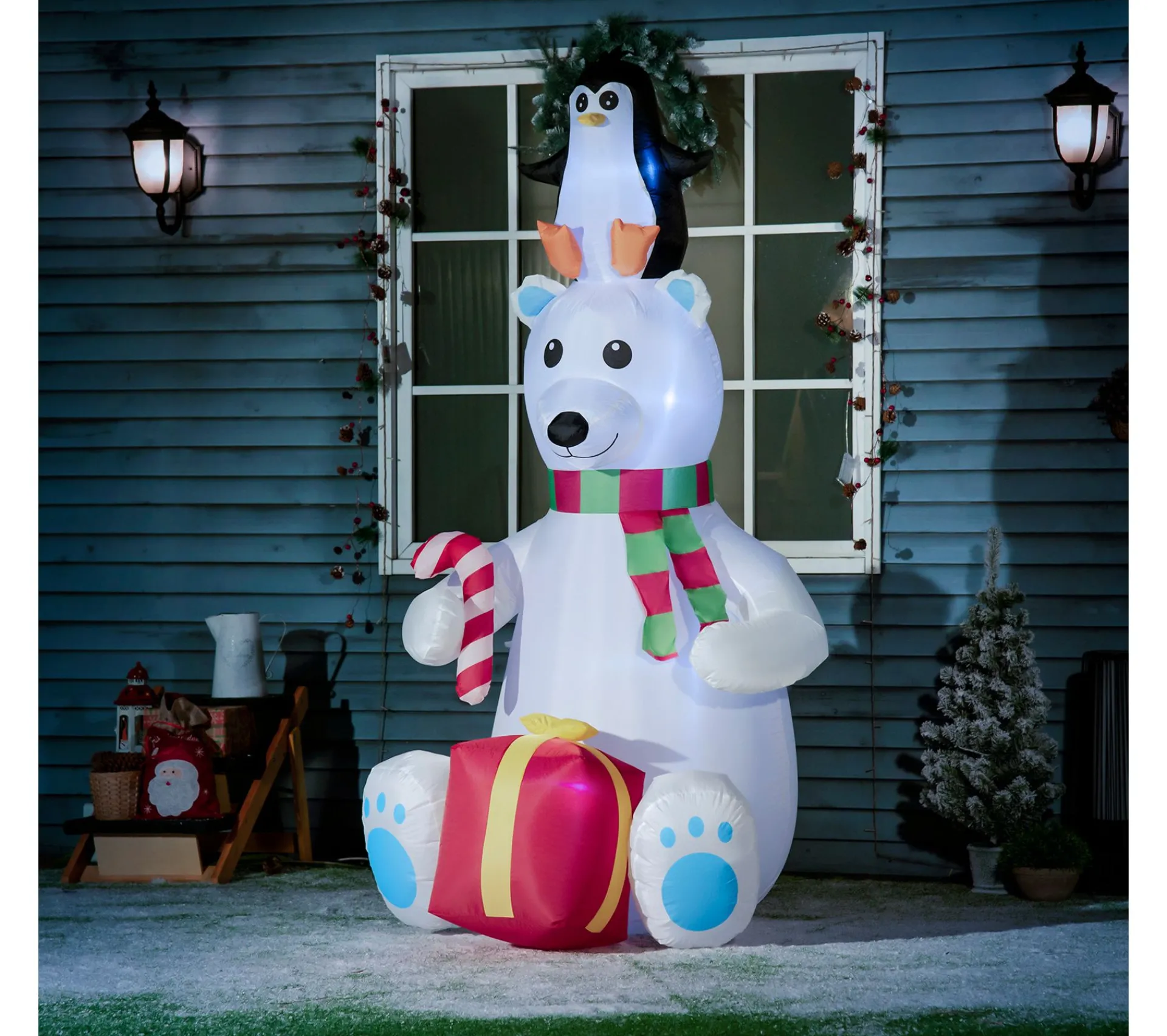 Best OUTSUNNY Ours Polaire Gonflable Led De Noël Avec Pingouin Cadeau