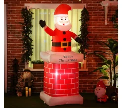 Best OUTSUNNY Pere Noël Gonflable Avec Cheminee Led 2,10H M Polyester