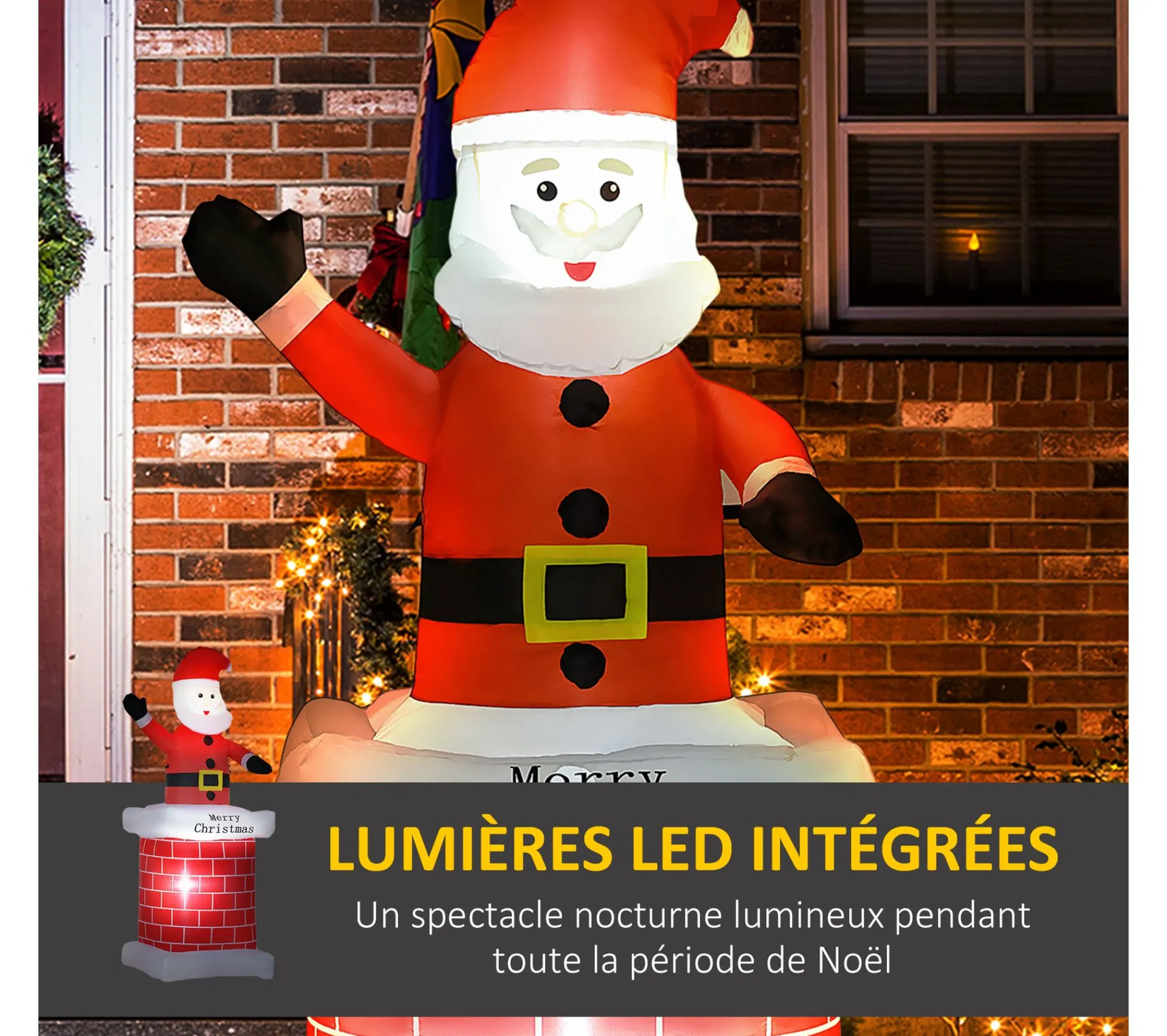 Best OUTSUNNY Pere Noël Gonflable Avec Cheminee Led 2,10H M Polyester