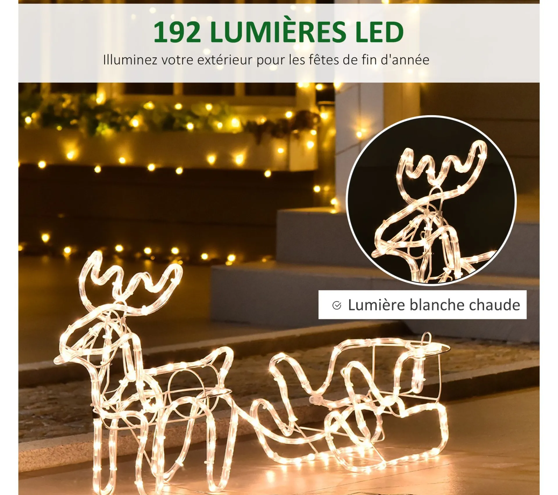 Cheap OUTSUNNY Silhouette Renne Lumineux Avec Traineau 192 Led Blanc Chaud
