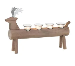 Online * Photophore 4 Supports En Bois "Cerf" 47Cm Marron
