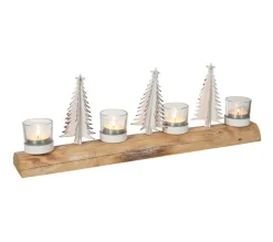 Store * Photophore 4 Tetes Rectangulaire "Noël" 48Cm Naturel Et Blanc