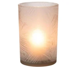 Sale * Photophore Design En Verre "Feuilles" 18Cm Beige