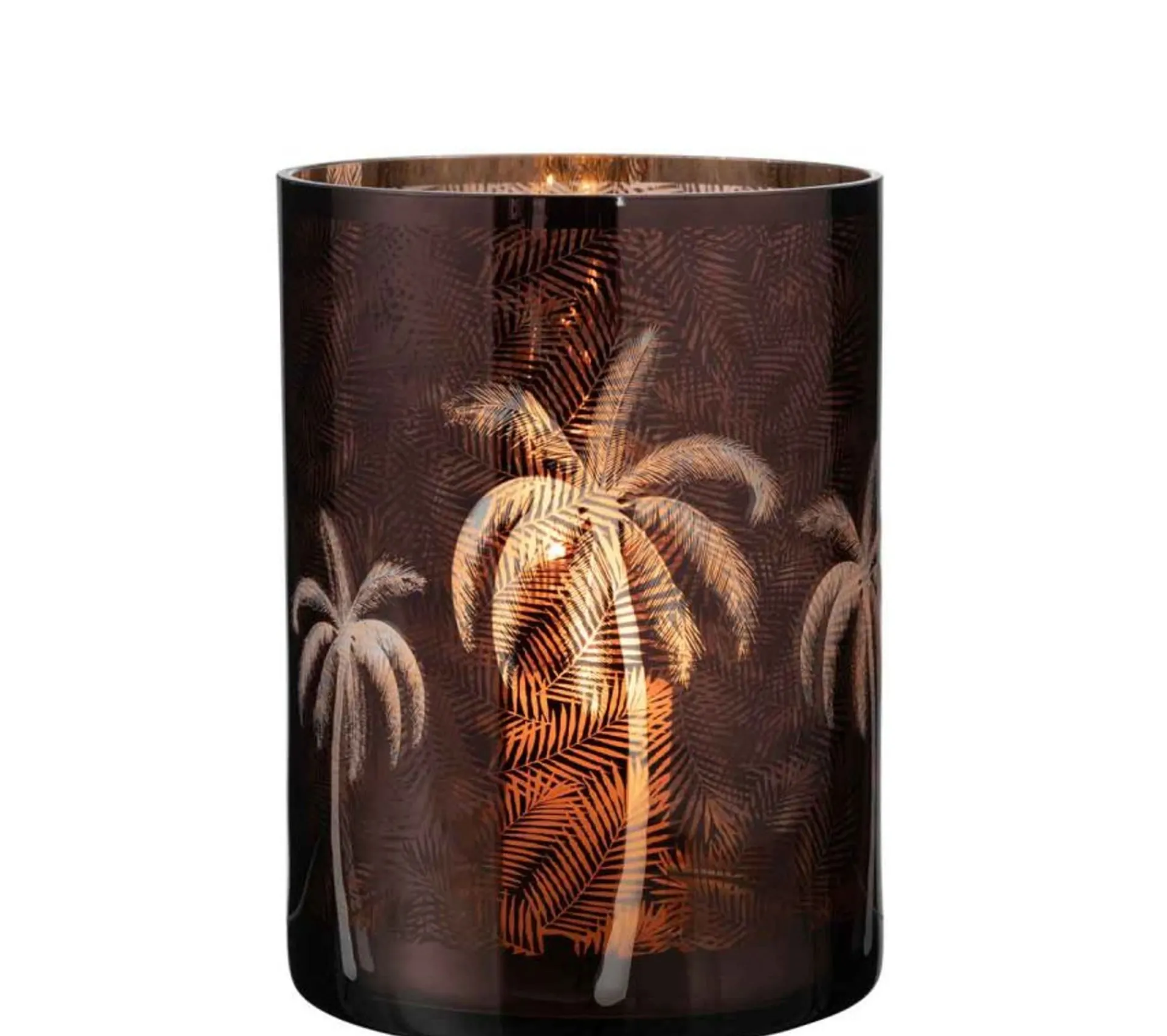 Outlet * Photophore Design "Feuilles Palmier" 24Cm Marron