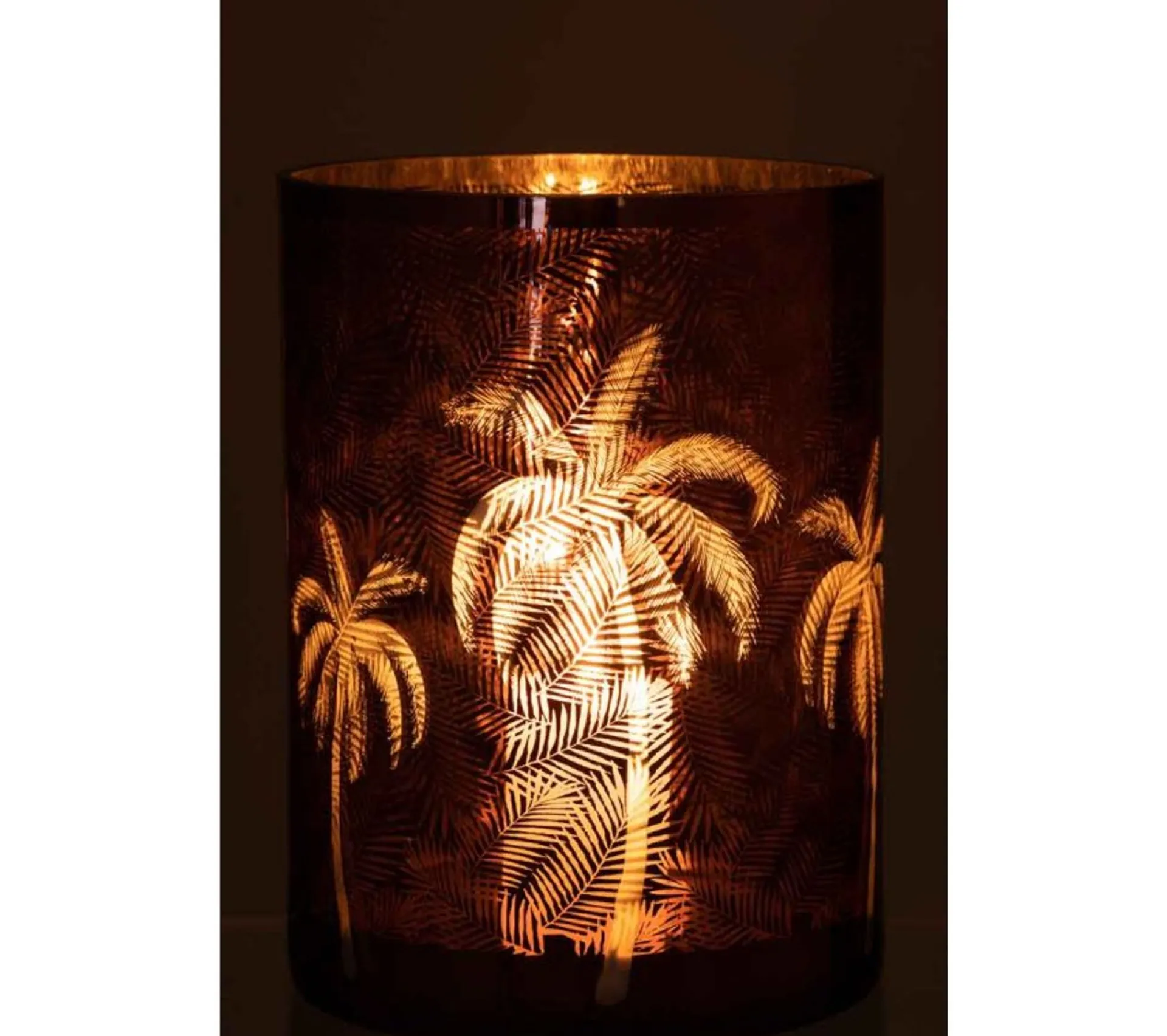 Outlet * Photophore Design "Feuilles Palmier" 24Cm Marron