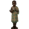 New * Photophore Design "Moine" 58Cm Vert Et Or