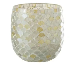 Best Sale * Photophore Design "Mosaique" 16Cm Blanc Et Jaune