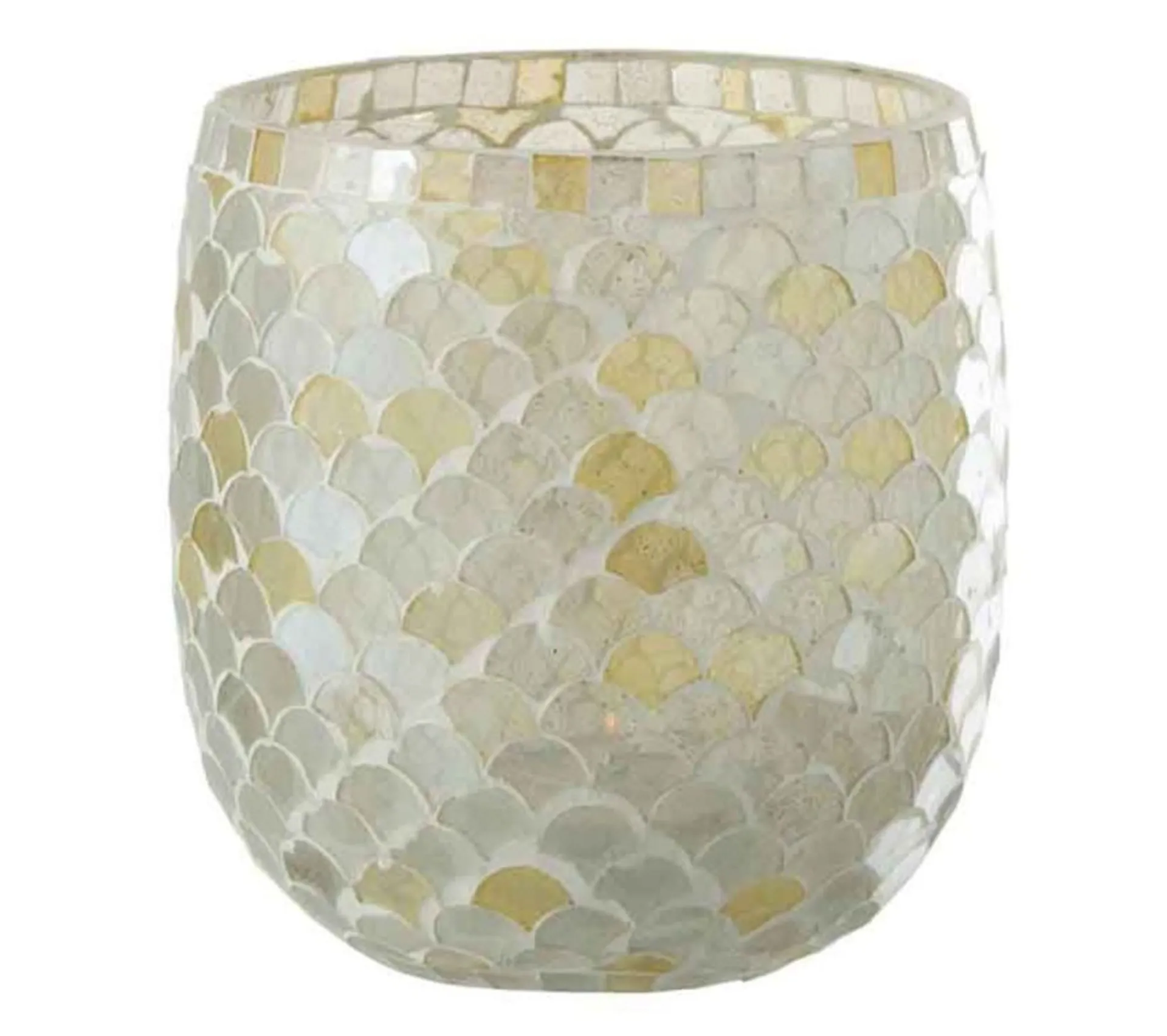 Best Sale * Photophore Design "Mosaique" 16Cm Blanc Et Jaune