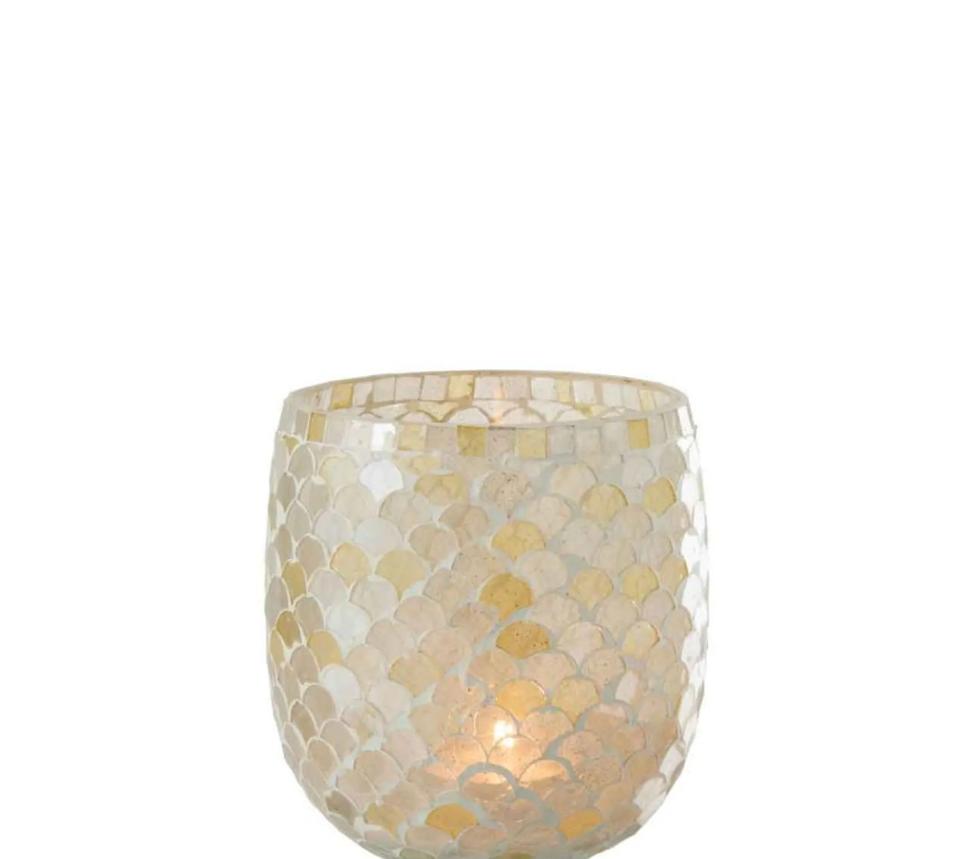 Best Sale * Photophore Design "Mosaique" 16Cm Blanc Et Jaune